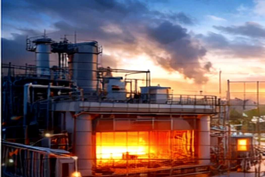 Gas-fired industrial furnace in a production plant