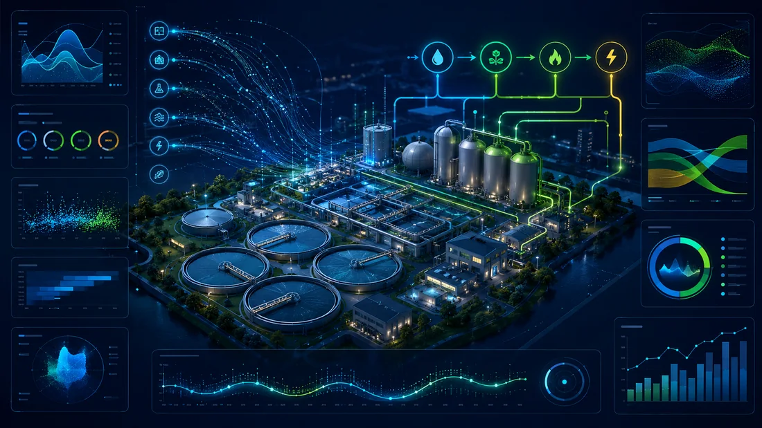 Digital model and data analysis of a wastewater and biogas plant